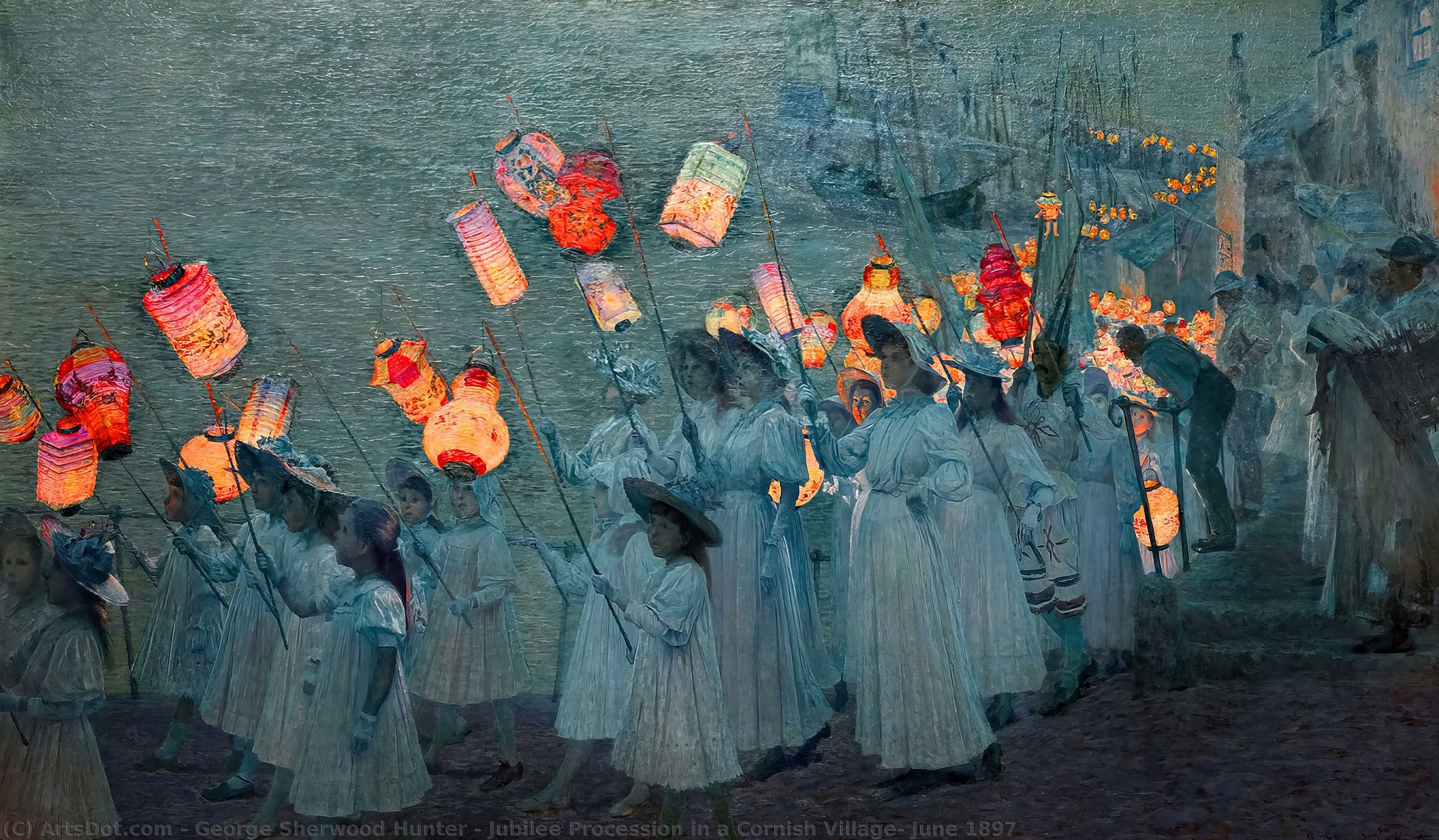 Jubilee Procession In A Cornish Village, June 1897 — George Sherwood Hunter