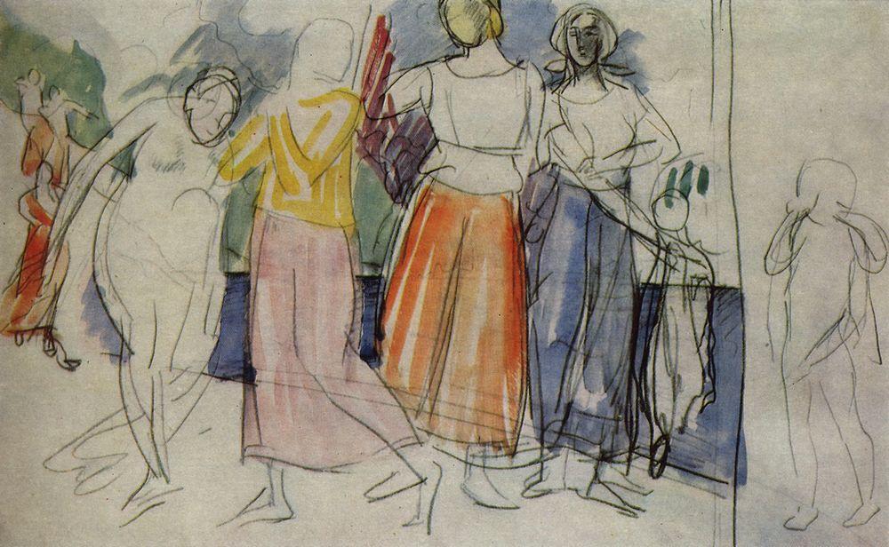 Sketch Of The Painting Girls On The Volga — Kuzma Petrov-vodkin
