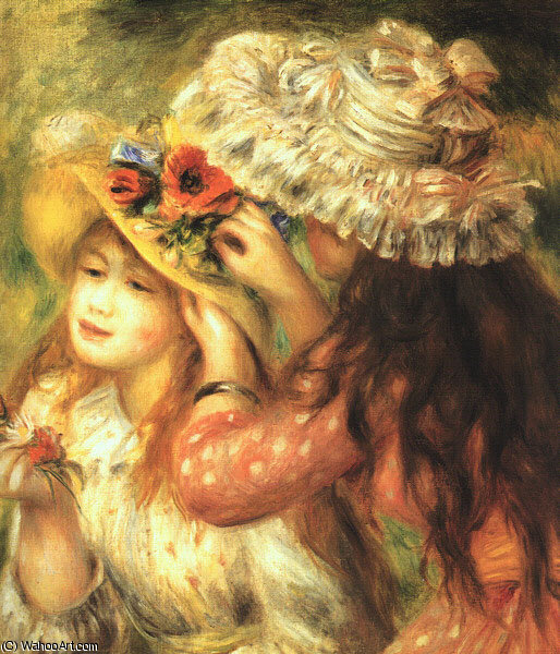 Girls Putting Flowers In Their Hats, Metropolit — Pierre-auguste Renoir