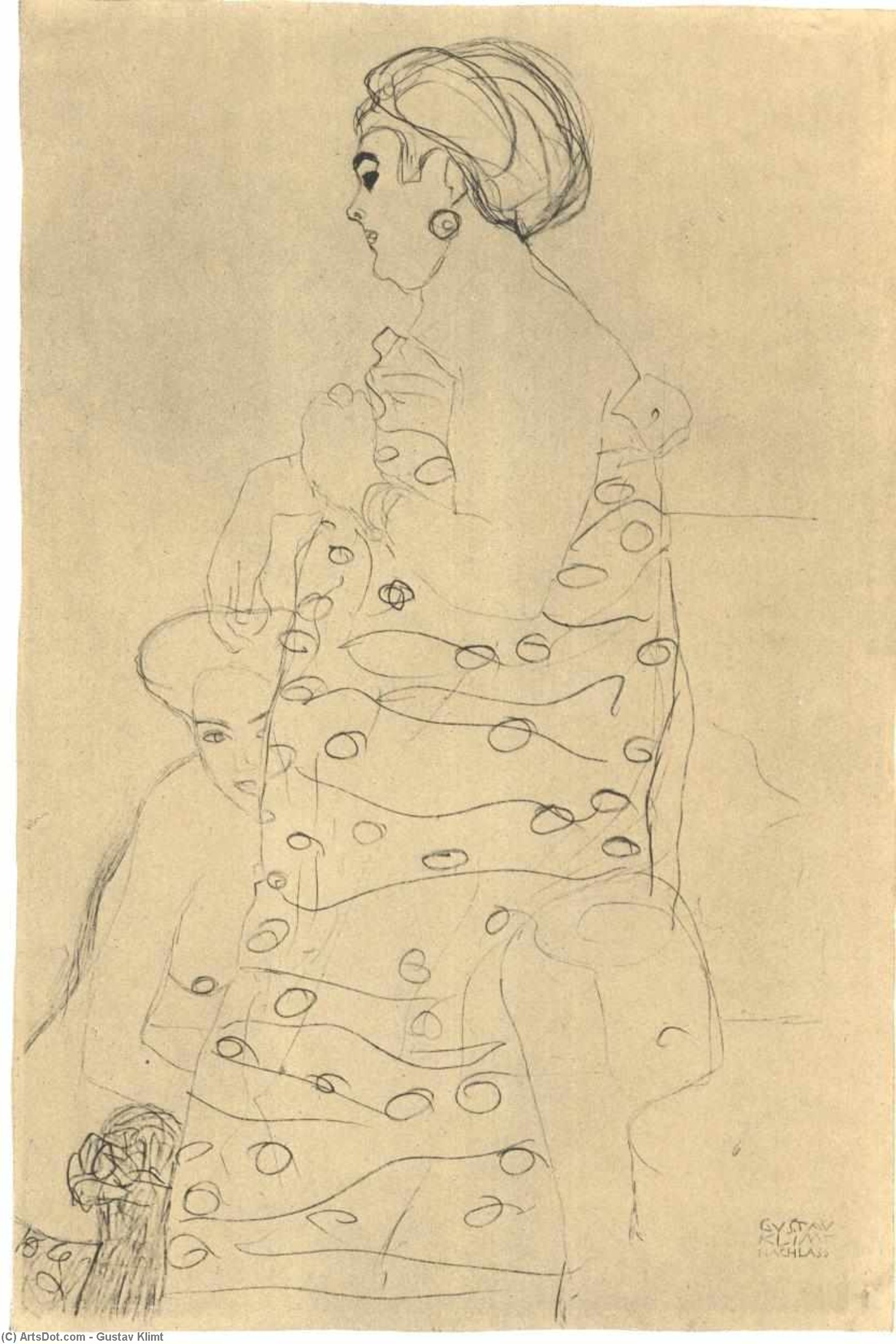Thick Dressed Woman And Female Nude At Her Feet — Gustav Klimt