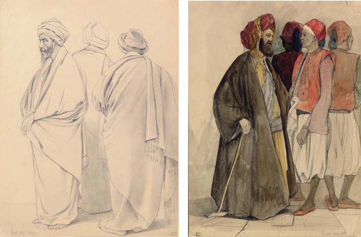 Three Robed Men; Four Men In Egyptian Dress — Adrien Dauzats