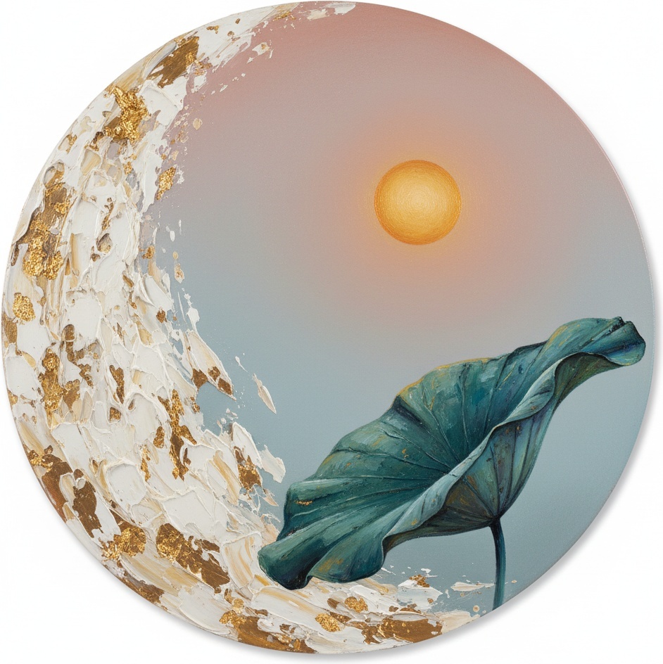 Celestial Resonance: An Ethereal Tondo Of Gilded Texture And Organic Teal Grace — David Moreau