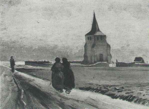 Torre Vieja De Nuenen Con Personas Caminando — Vincent Willem Van Gogh
