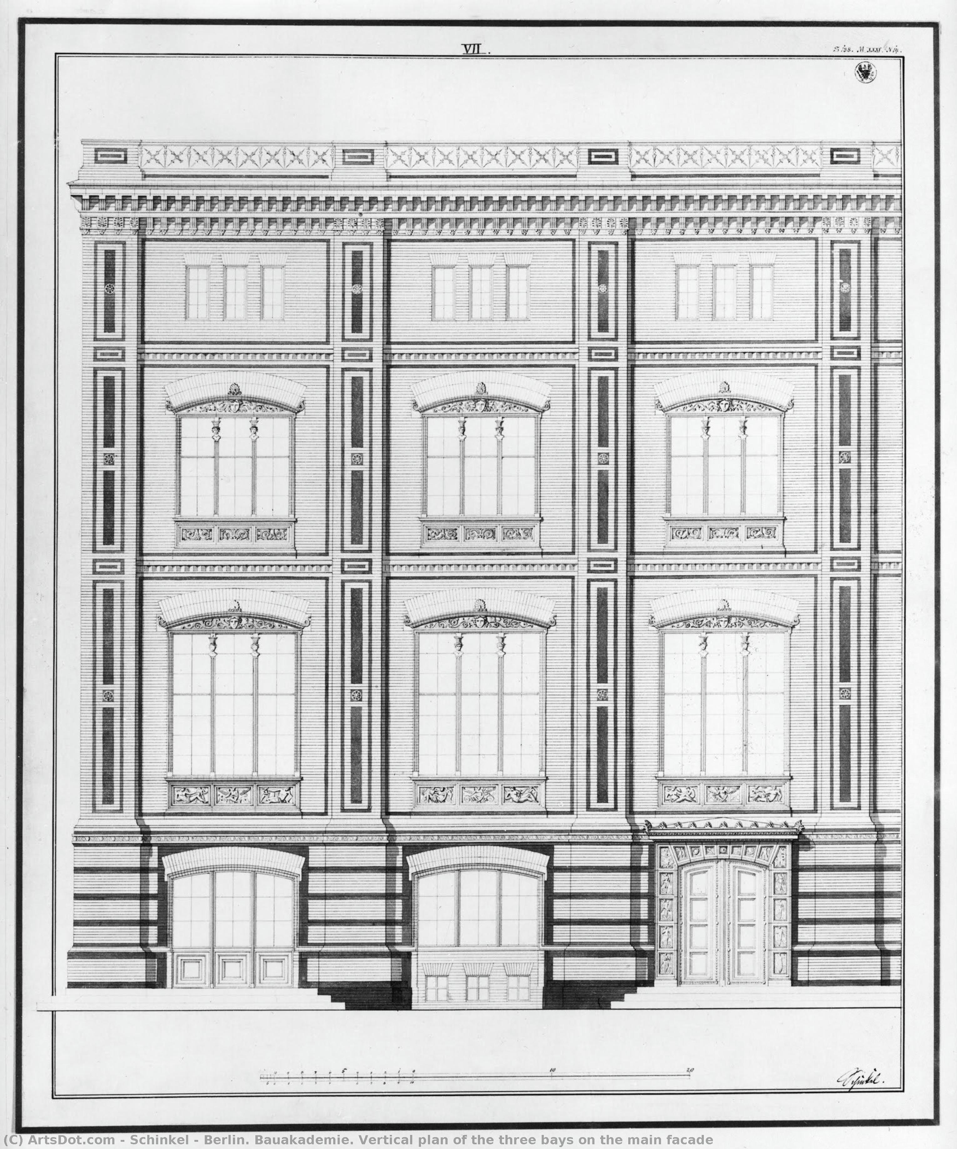 Berlin. Bauakademie. Vertical Plan Of The Three Bays On The Main Facade — Karl Friedrich Schinkel