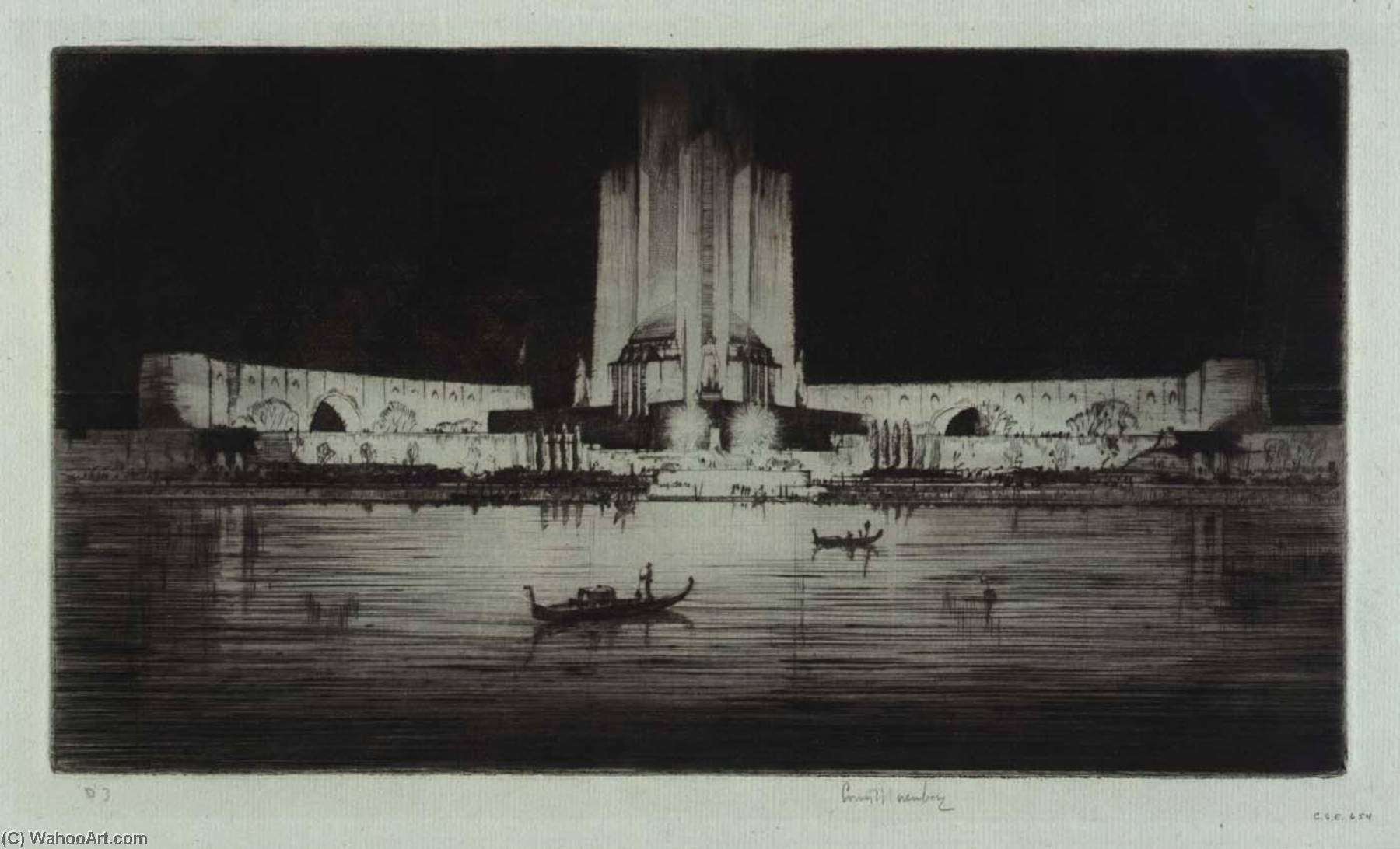 Federal Building And Lagoon At Night, Chicago Fair — Louis C Rosenberg