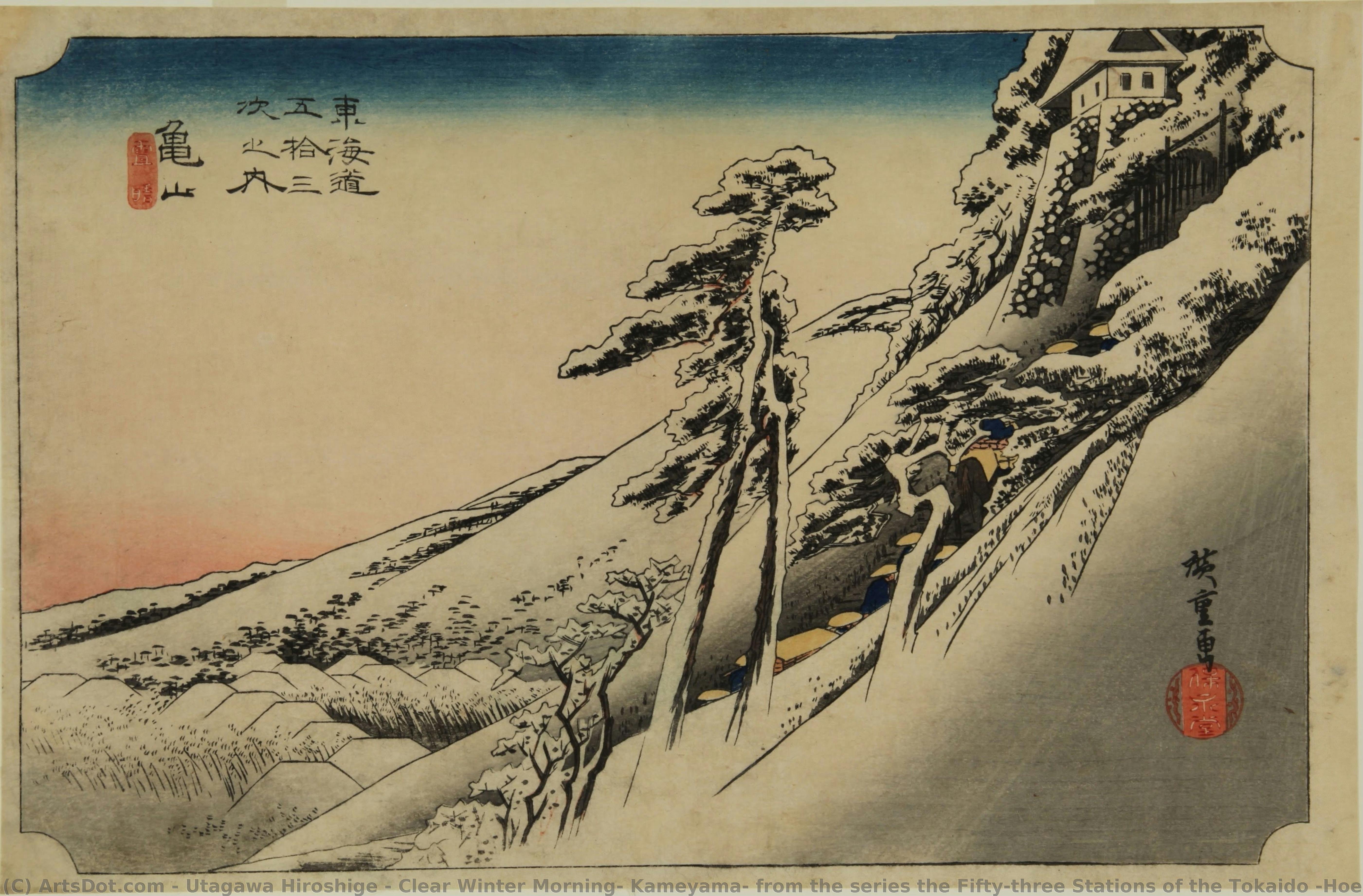 Mañana Despejada De Invierno, Kameyama, De La Serie Las Cincuenta Y Tres Estaciones Del Tokaido (edición Hoeido) — Utagawa Hiroshige