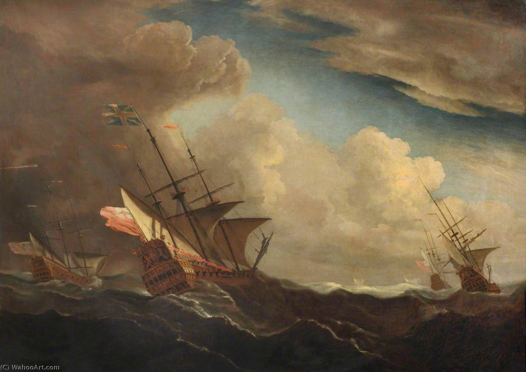 English Ships At Sea Beating To Windward In A Gale — Willem Van De Velde Der Ältere