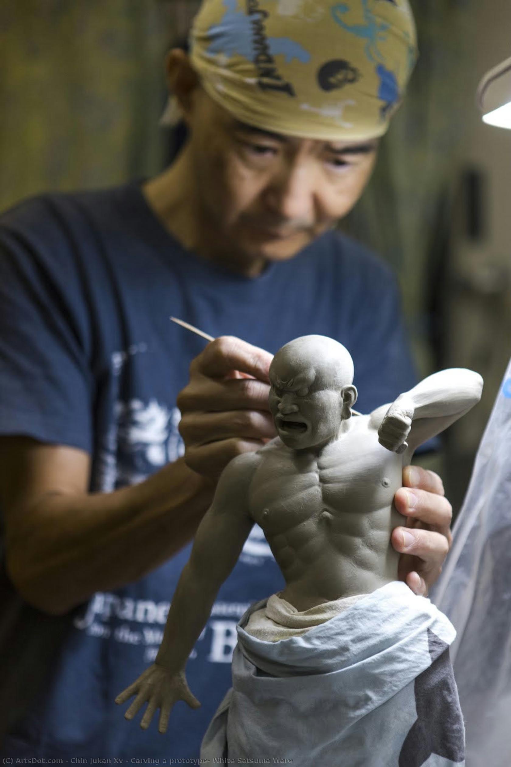 Carving A Prototype, White Satsuma Ware — Chin Jukan Xv / Kazuteru