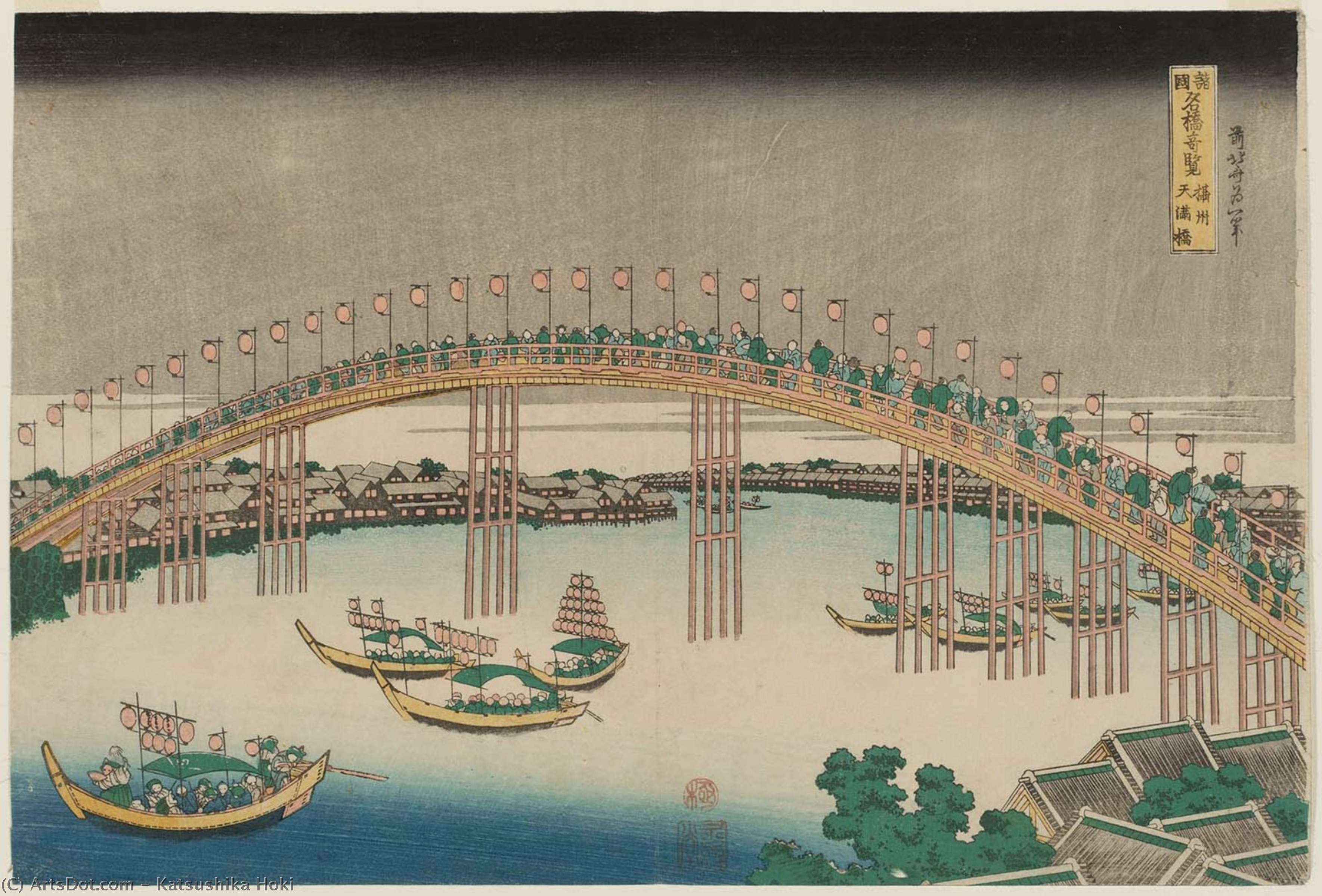 The Tenman Bridge In Settsu Province — Katsushika Hokusai