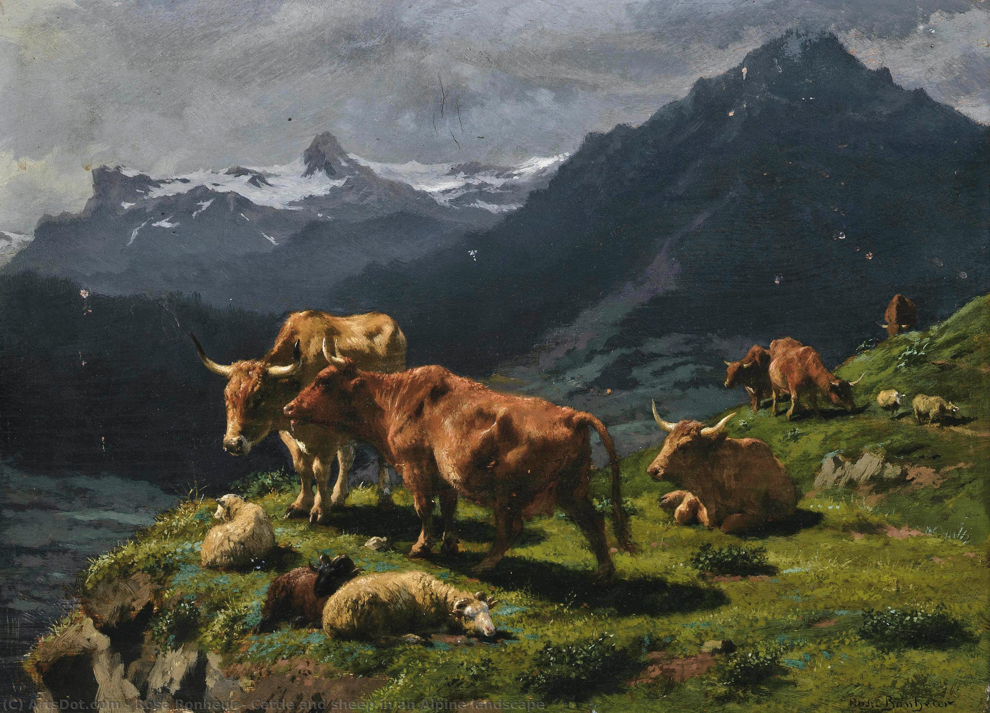 Cattle And Sheep In An Alpine Landscape — Rosa Bonheur