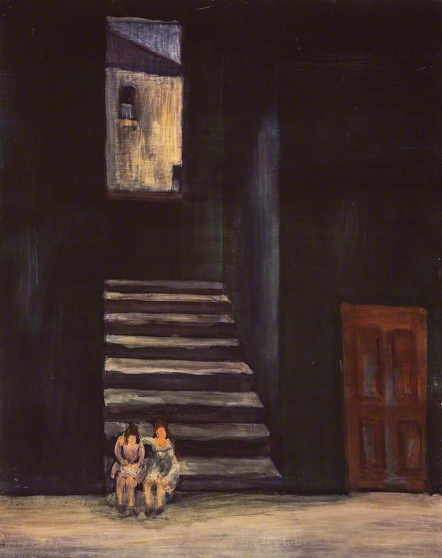 Two Girls Sitting At The Foot Of A Flight Of Stairs — George Hannah