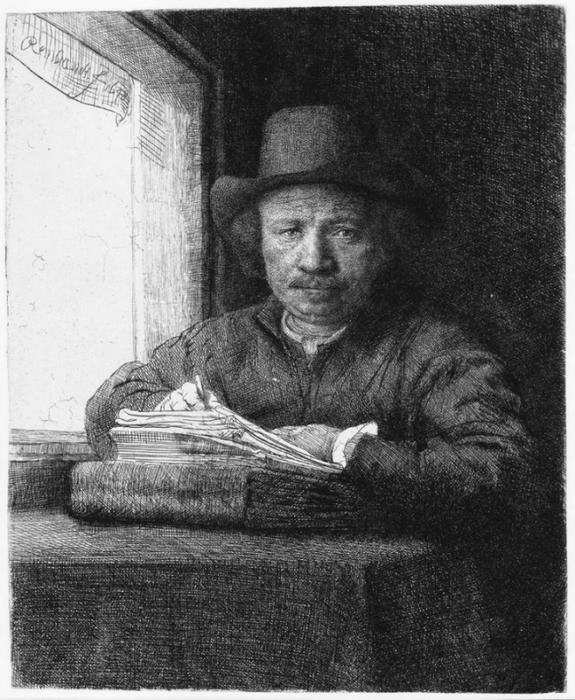 Rembrandt Drawing At A Window — Рембрант