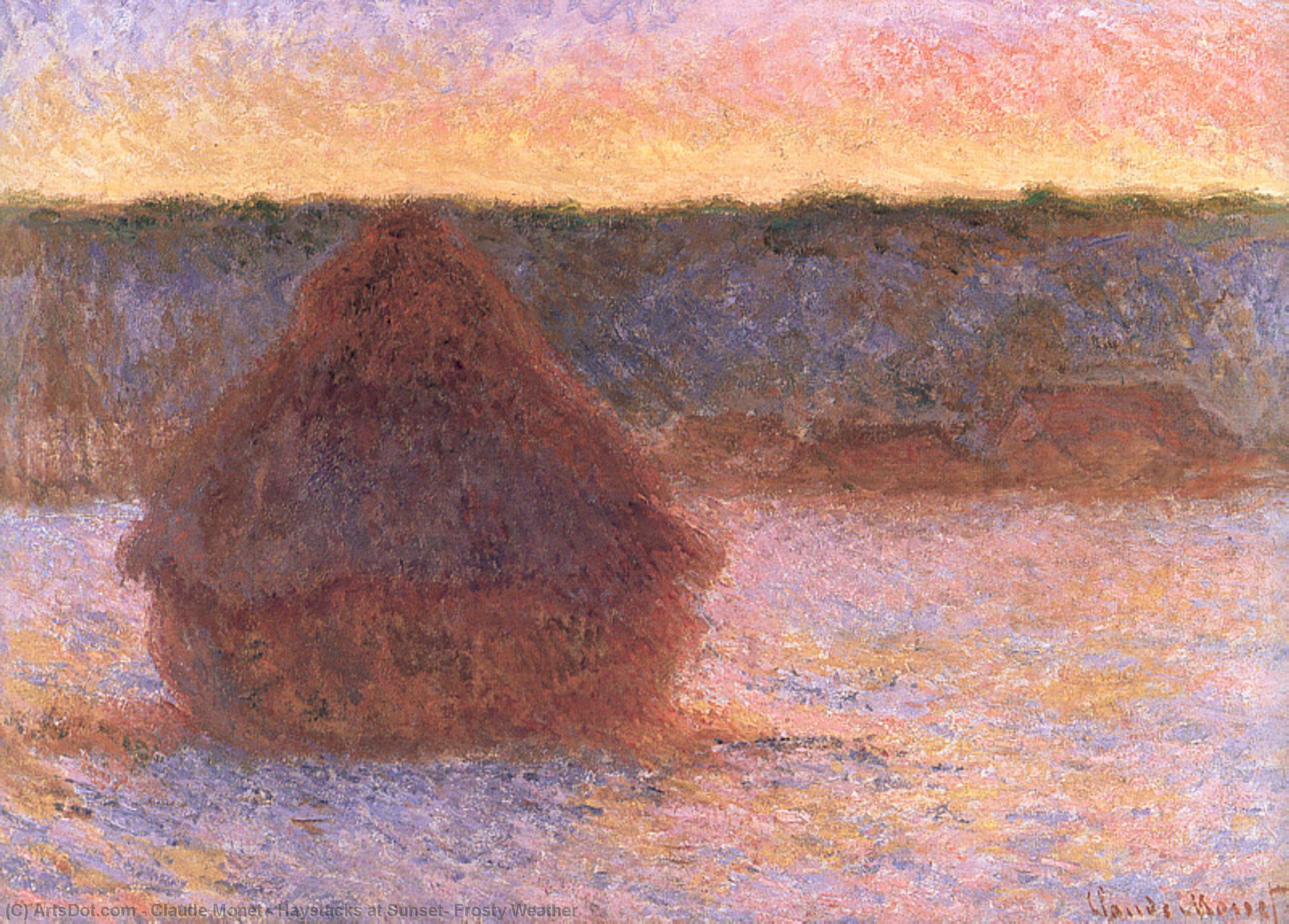 霜降り夕焼けの干し草 — クロード・モネ