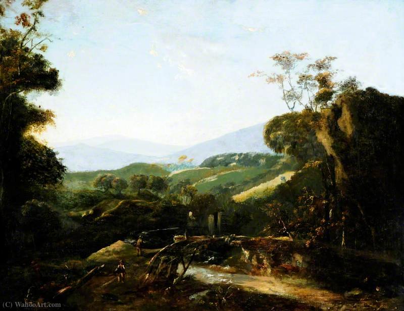 Mountainous Landscape With Figures By A Bridge — Adam Pynacker