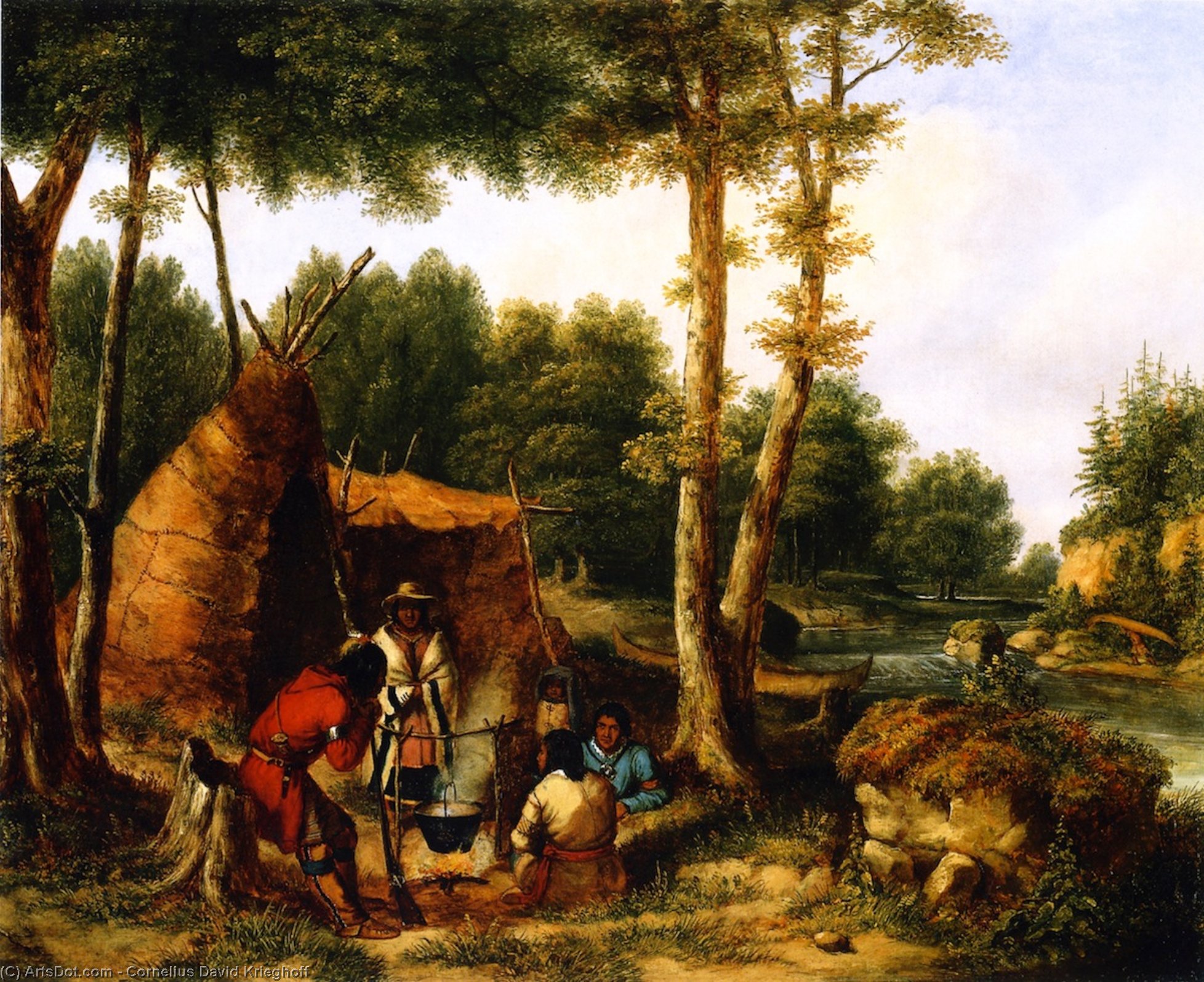 Indian Encampment By A River — Корнелиус Давид Криехоф
