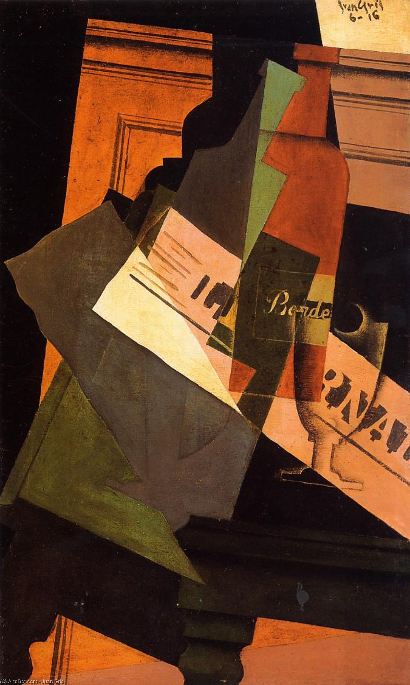 Bottle, Glass And Newspaper — Juan Gris