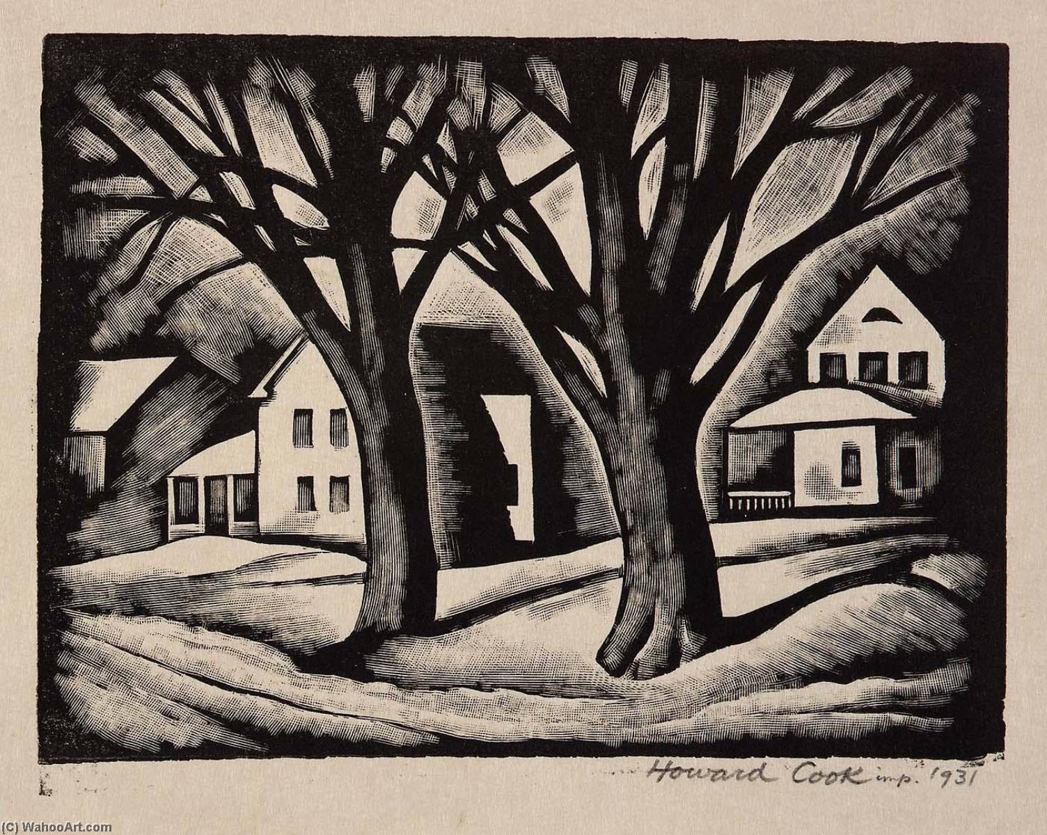 Street In Snow (houses In Snow) (illustration For The Checkerboard) — ハワード・クック