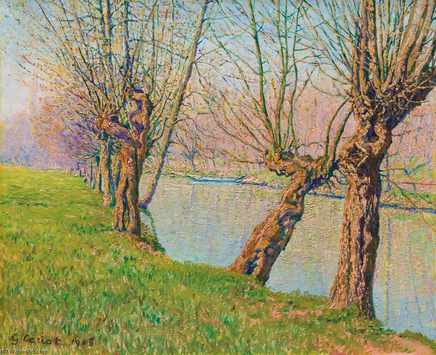 Les Saules Au Bord De La Rivière — Gustave Cariot