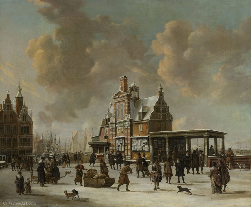 The Paalhuis And The Nieuwe Brug In Amsterdam During Wintertime — Jan Abrahamsz Beerstraten