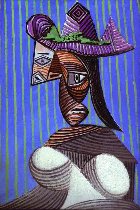 Woman In A Stripped Hat — Pablo Picasso