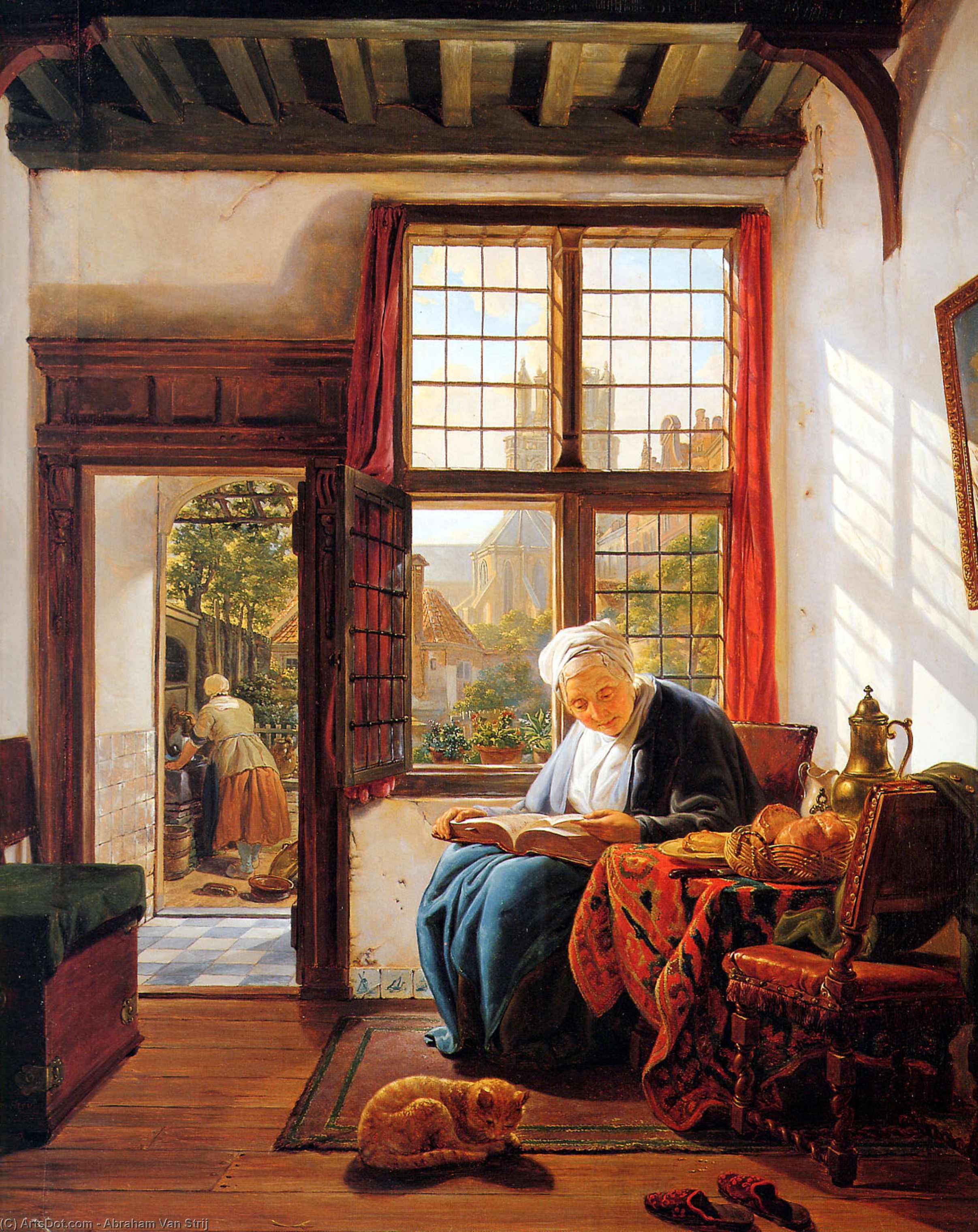 Reading Old Woman At Window — Abraham Van Strij