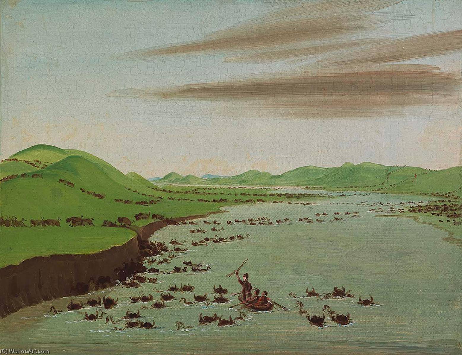 Buffalo Herds Crossing The Upper Missouri — George Catlin