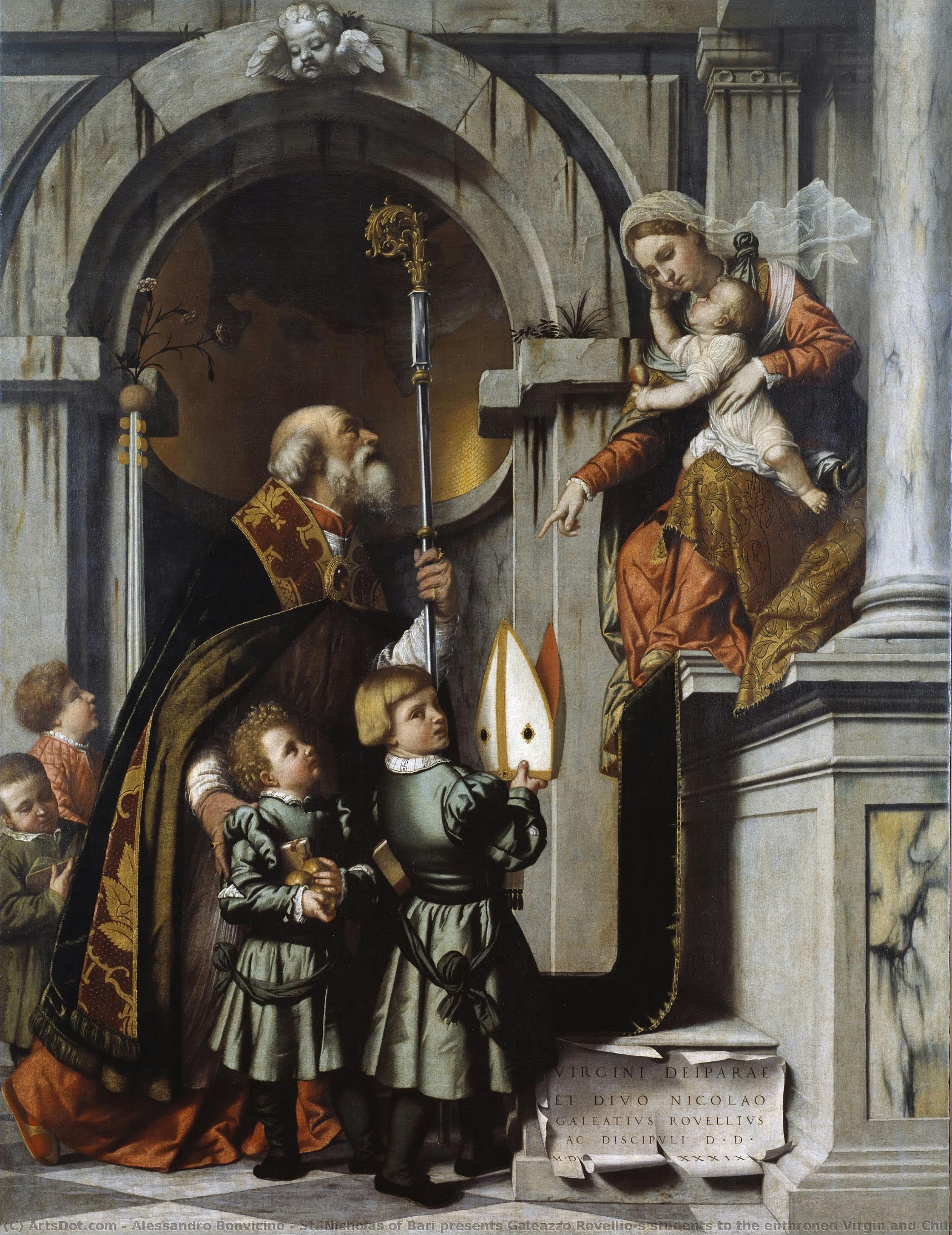 St. Nicholas Of Bari Presents Galeazzo Rovellio’s Students To The Enthroned Virgin And Child (rovellio Altarpiece — Alessandro Bonvicino