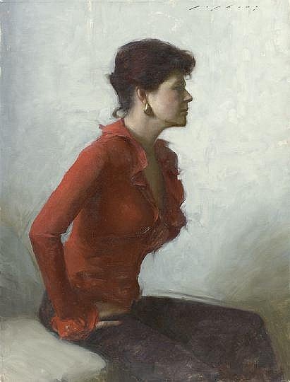 Portrait Of A Woman In A Red Blouse — Jeremy Lipking