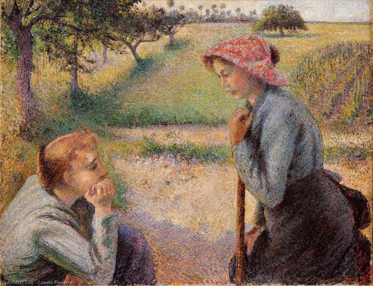 Two Peasant Woman Chatting. — Camille Pissarro
