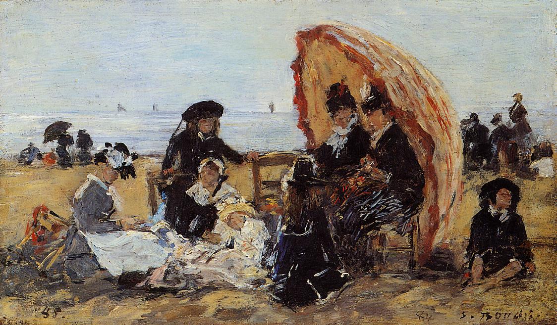 Trouville, On The Beach Sheltered By A Parasol — Eugène Louis Boudin