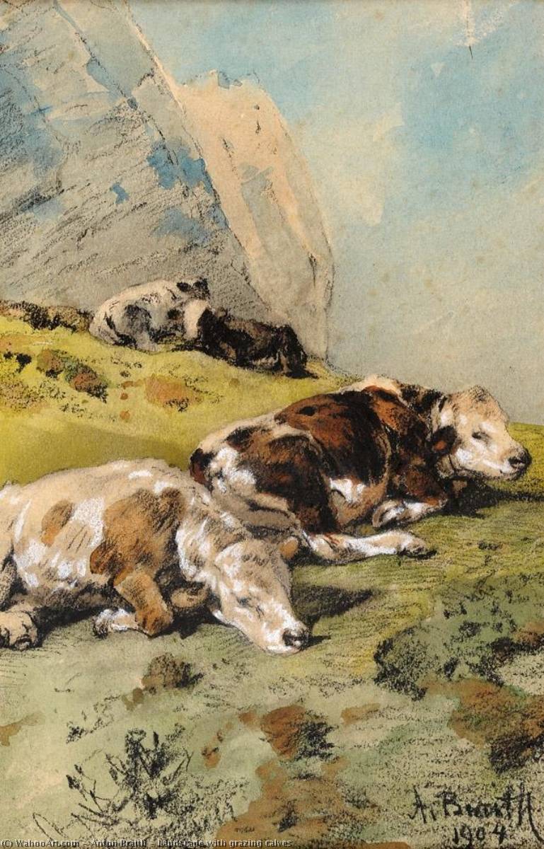 Landscape With Grazing Calves — Anton Braith