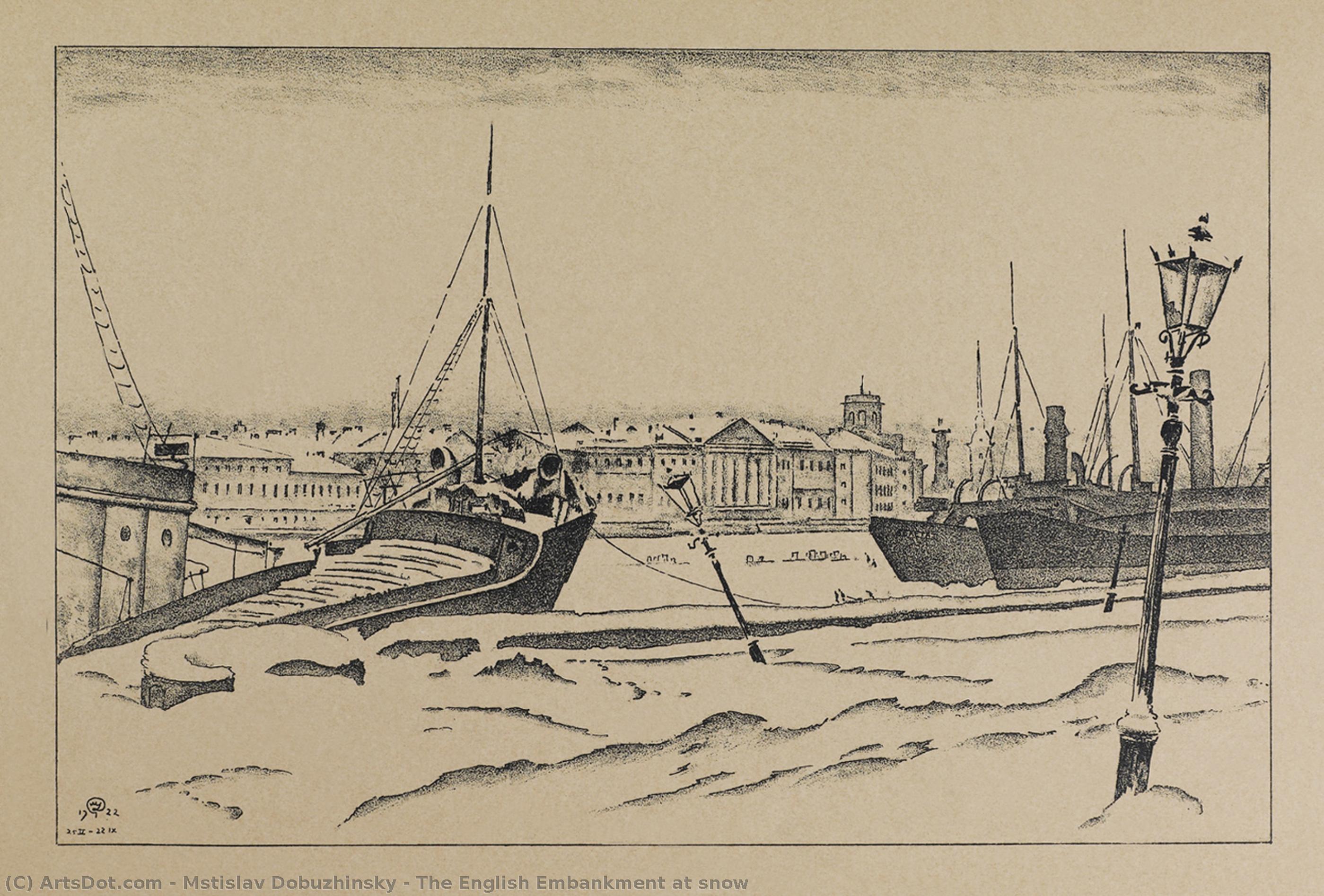 The English Embankment At Snow — Mstislav Dobuzhinsky