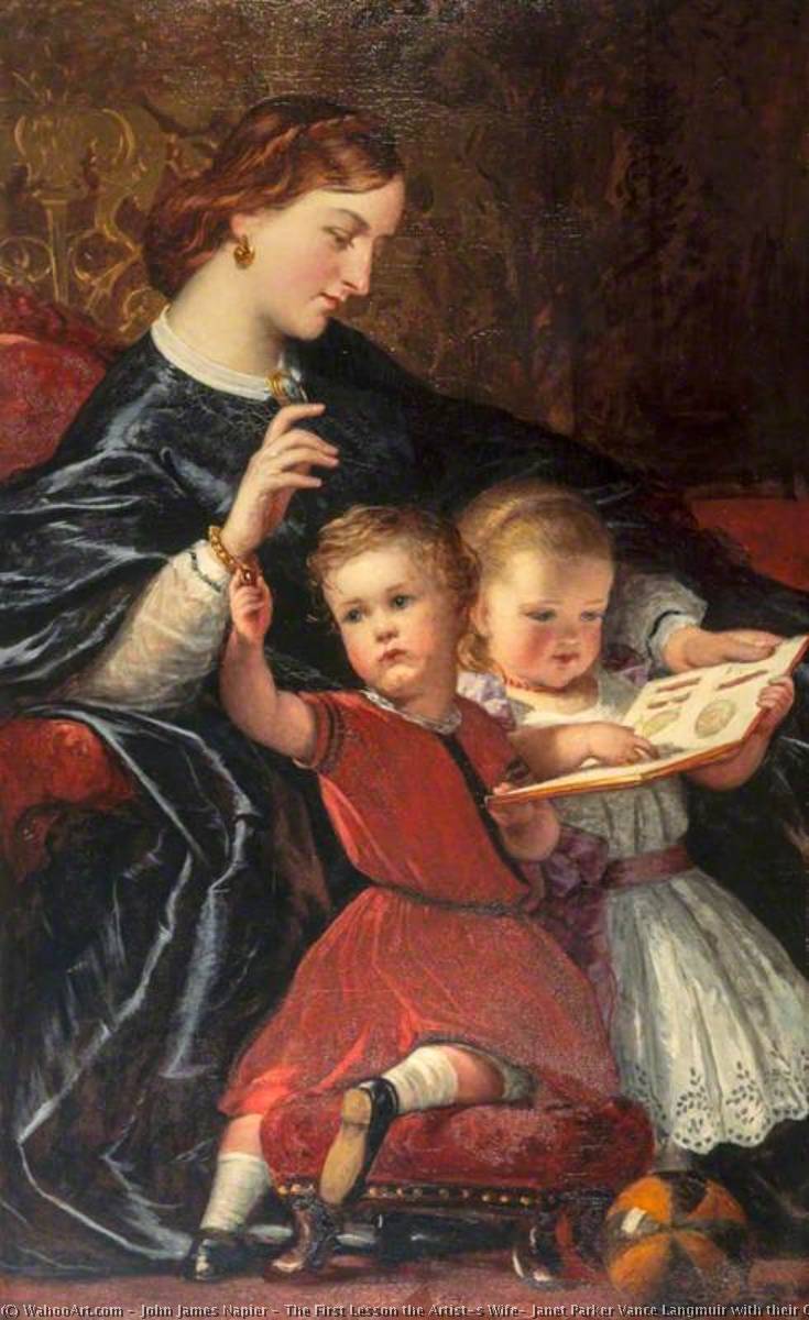 The First Lesson The Artist's Wife, Janet Parker Vance Langmuir With Their Children, Janet And James — John James Napier