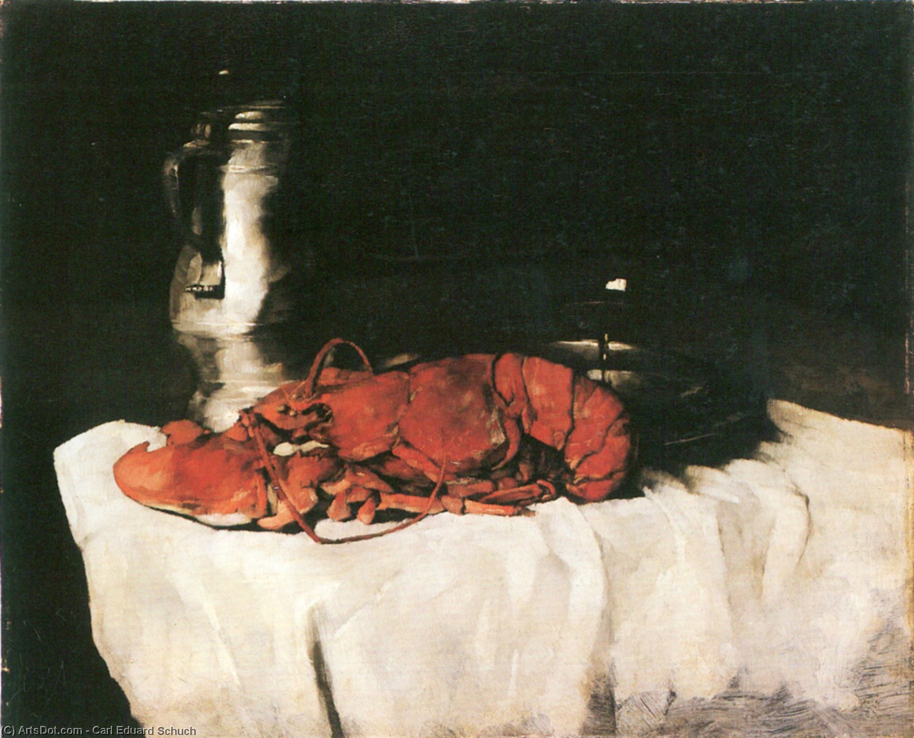 Lobster With Pewter Jug And Wineglass — Carl Eduard Schuch