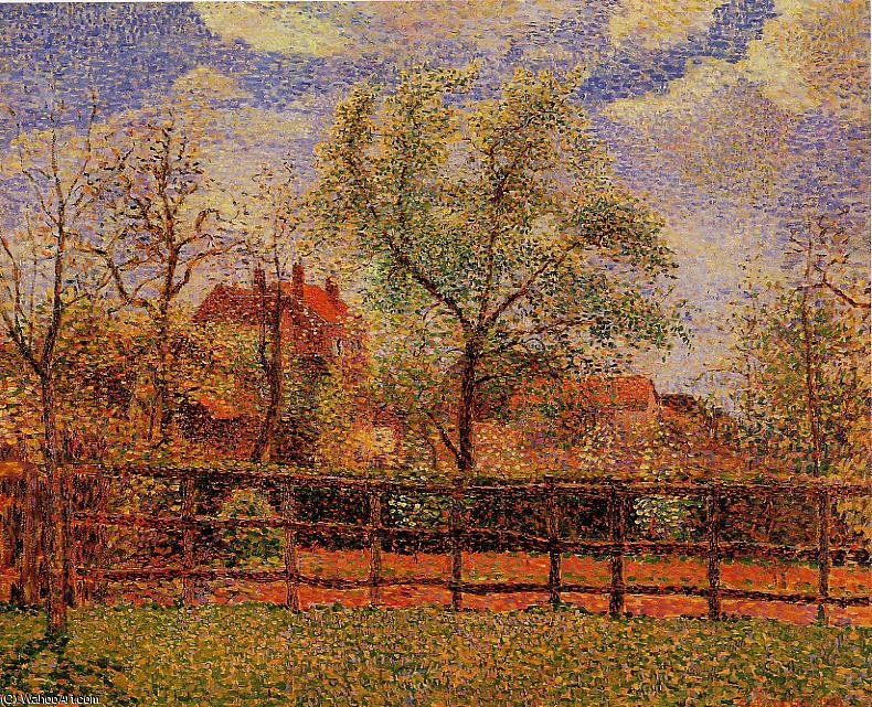 Pear Trees In Bloom, Eragny, Morning — Camille Pissarro