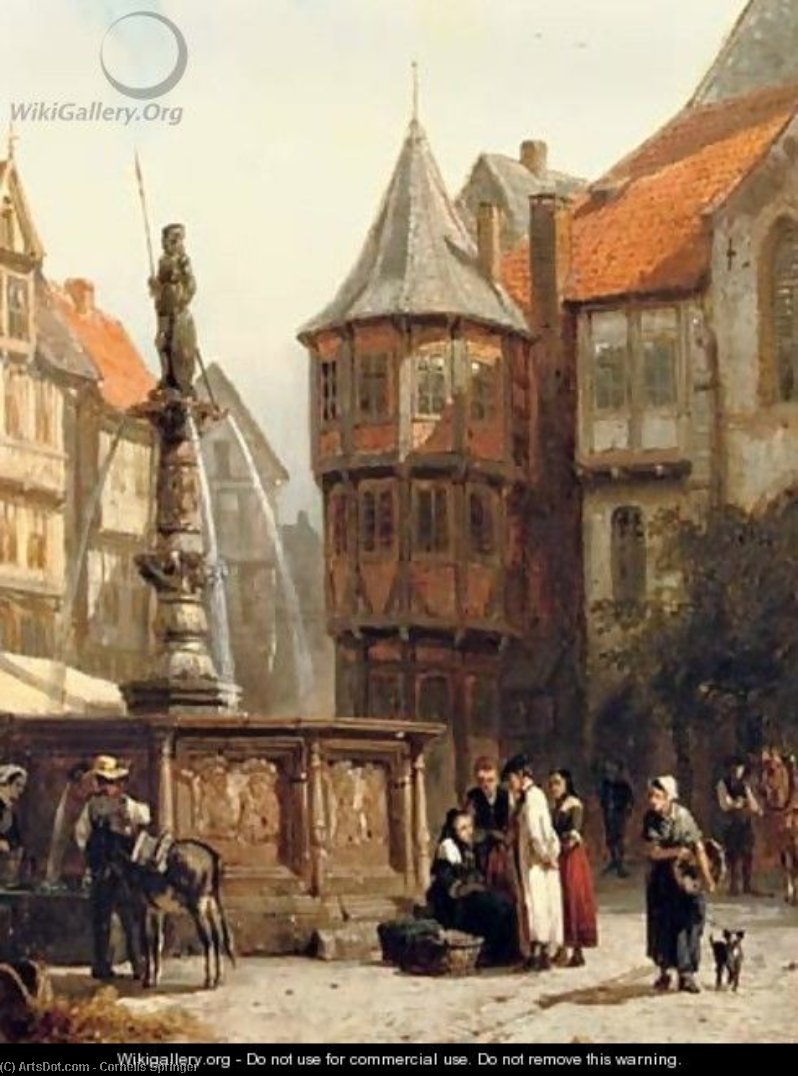 Marketday In Front Of The Town Hall Of Hildesheim — Cornelis Springer