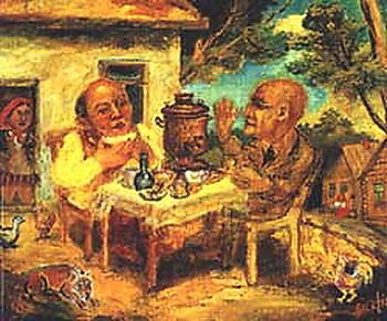 Teatime (self-portrait With Raphael Sawyer) — David Davidovich Burliuk