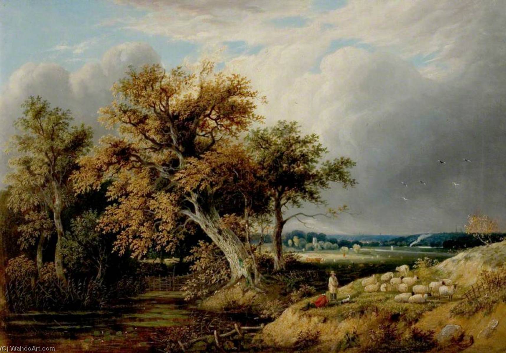 Landscape With Trees And Sheep — William Henry Crome