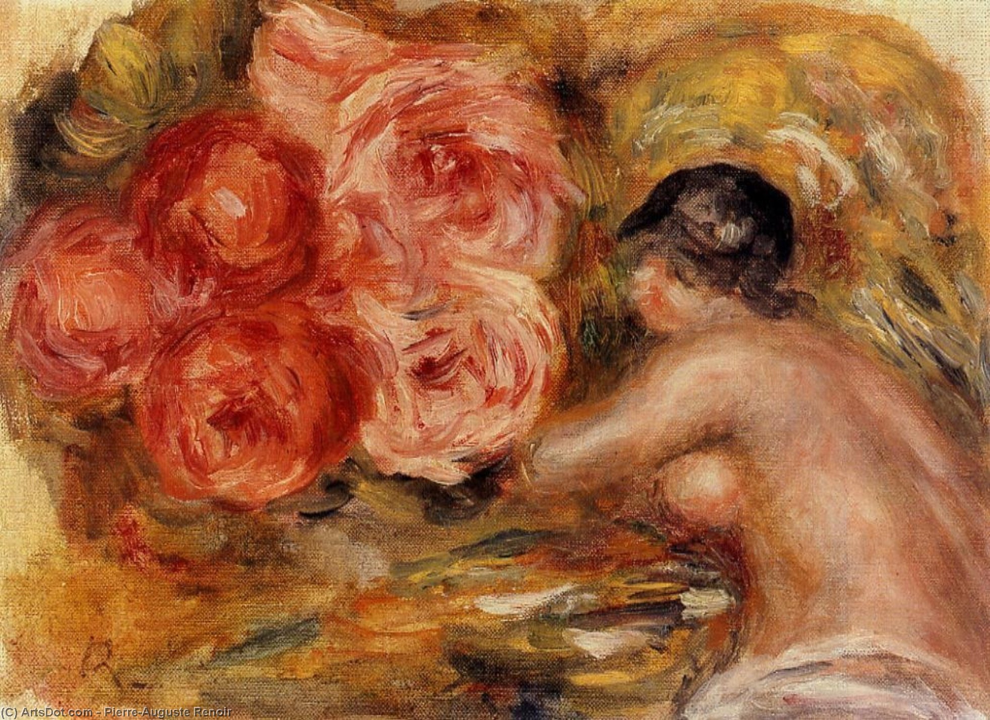 Roses And Study Of Gabrielle — Pierre-auguste Renoir
