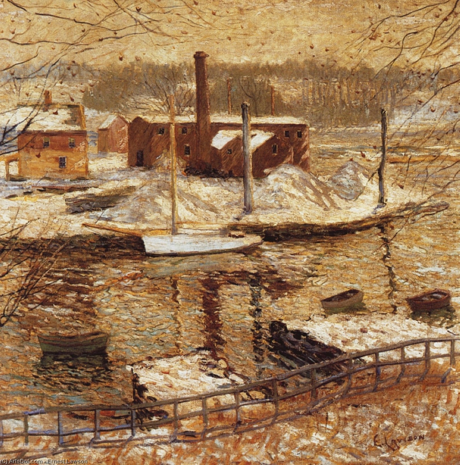 River Scene In Winter — Эрнест Лоусон