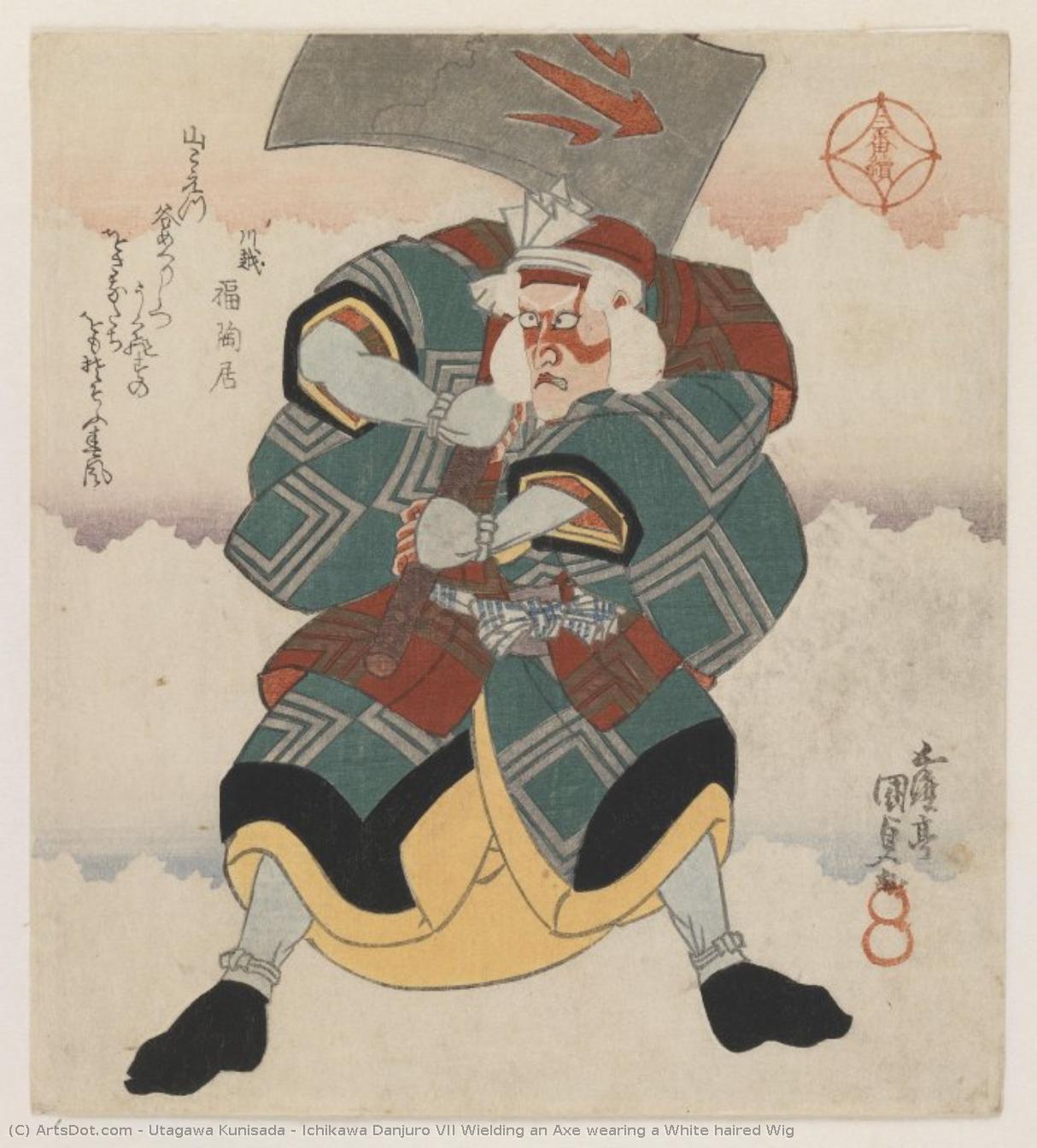 Ichikawa Danjuro Vii Wielding An Axe Wearing A White Haired Wig — Kunisada