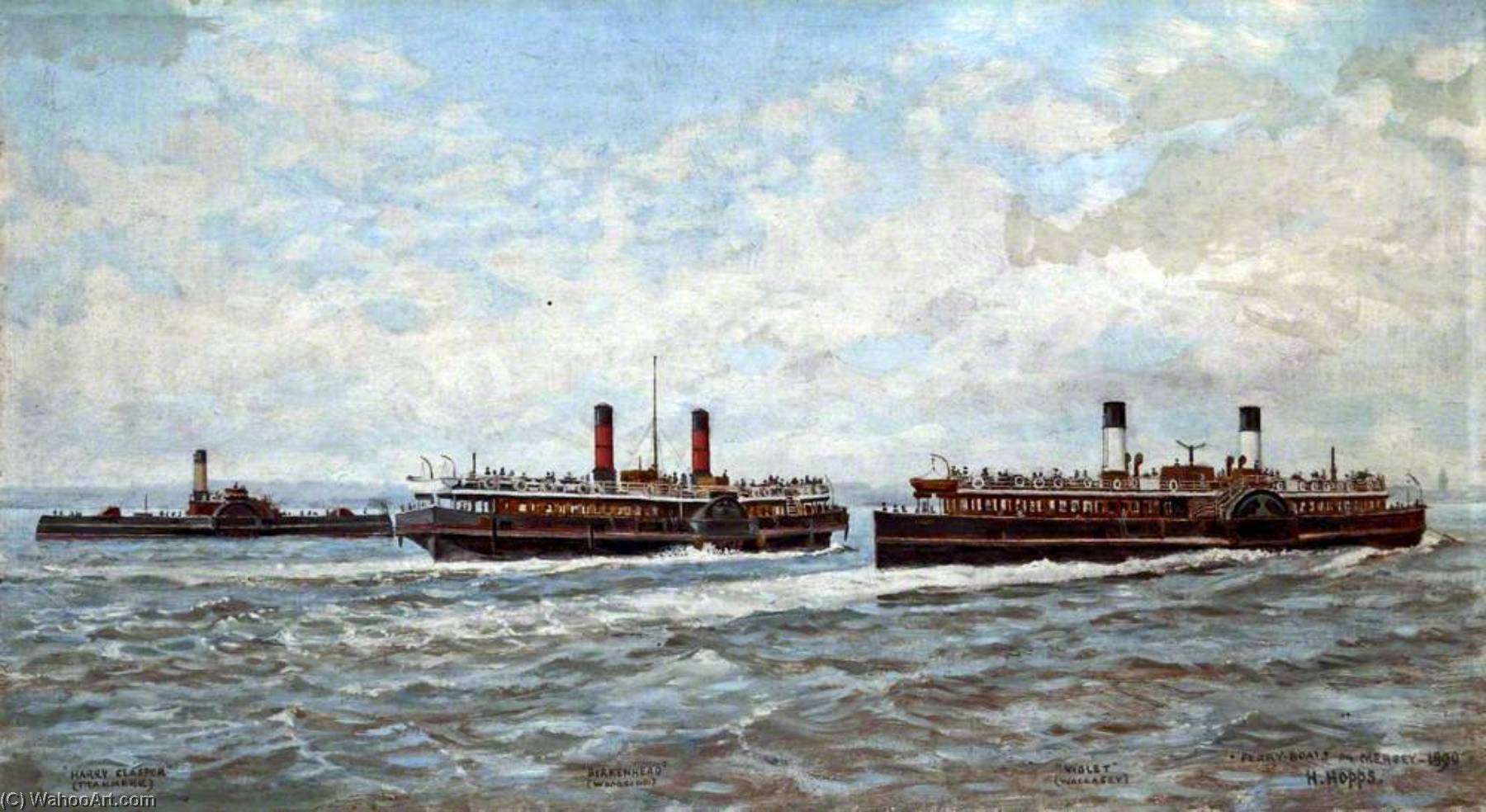 Ferry Boats On The River Mersey, 1890 — Harold Hopps