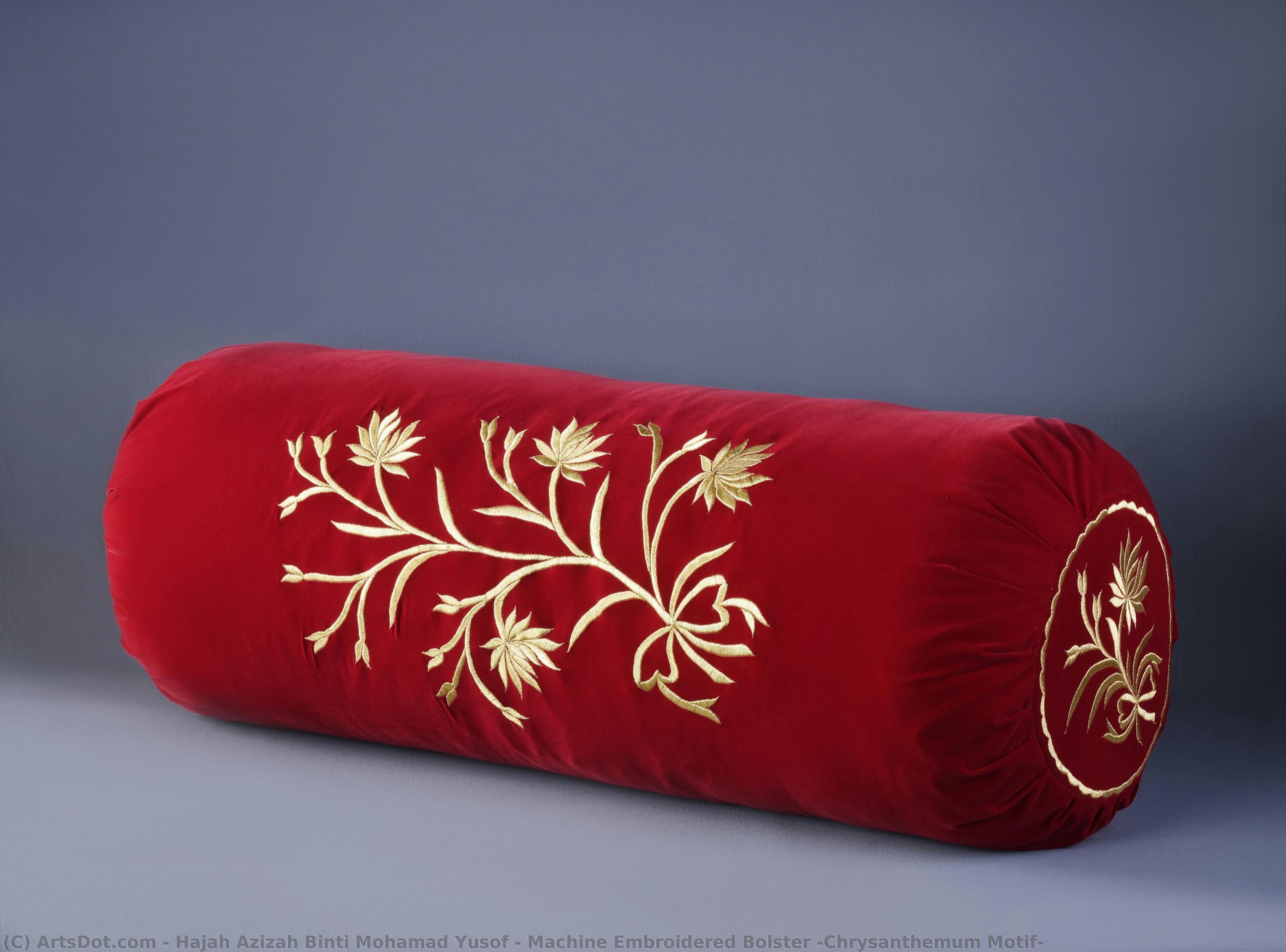 Machine Embroidered Bolster (chrysanthemum Motif) — Hajah Azizah Binti Mohamad Yusof