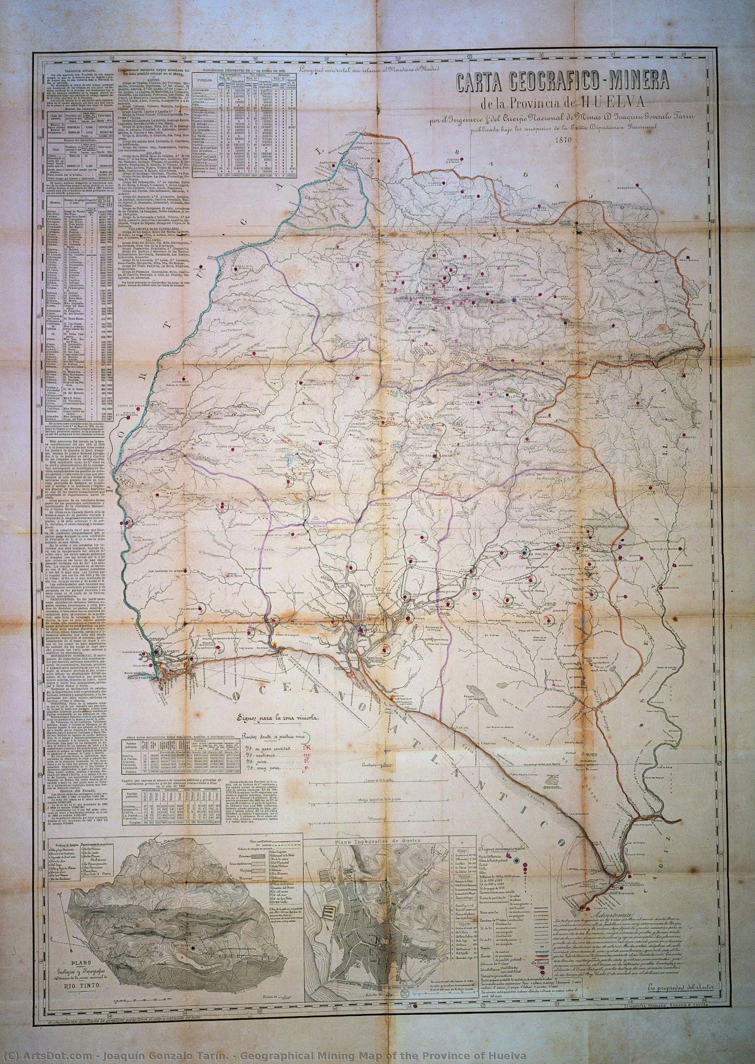 Geographical Mining Map Of The Province Of Huelva — Joaquín Gonzalo Tarín.