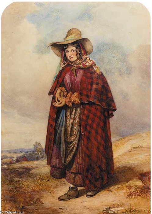 A Young Gypsy Girl Standing In A Field — Octavius Oakley