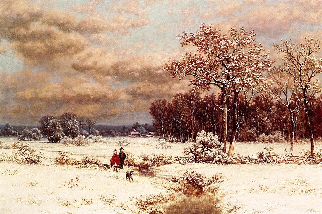 Children In A Snowy Landscape — William Mason Brown
