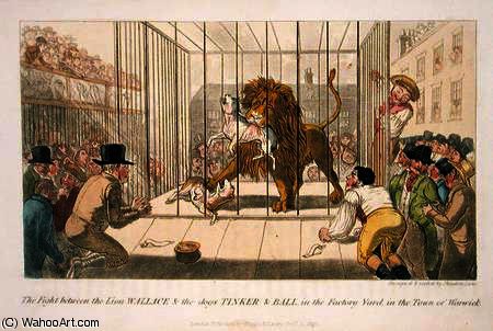 The Fight Between The Lion Wallace And The Dogs Tinker And Ball In The Factory Yard In The Town — Theodore Lane