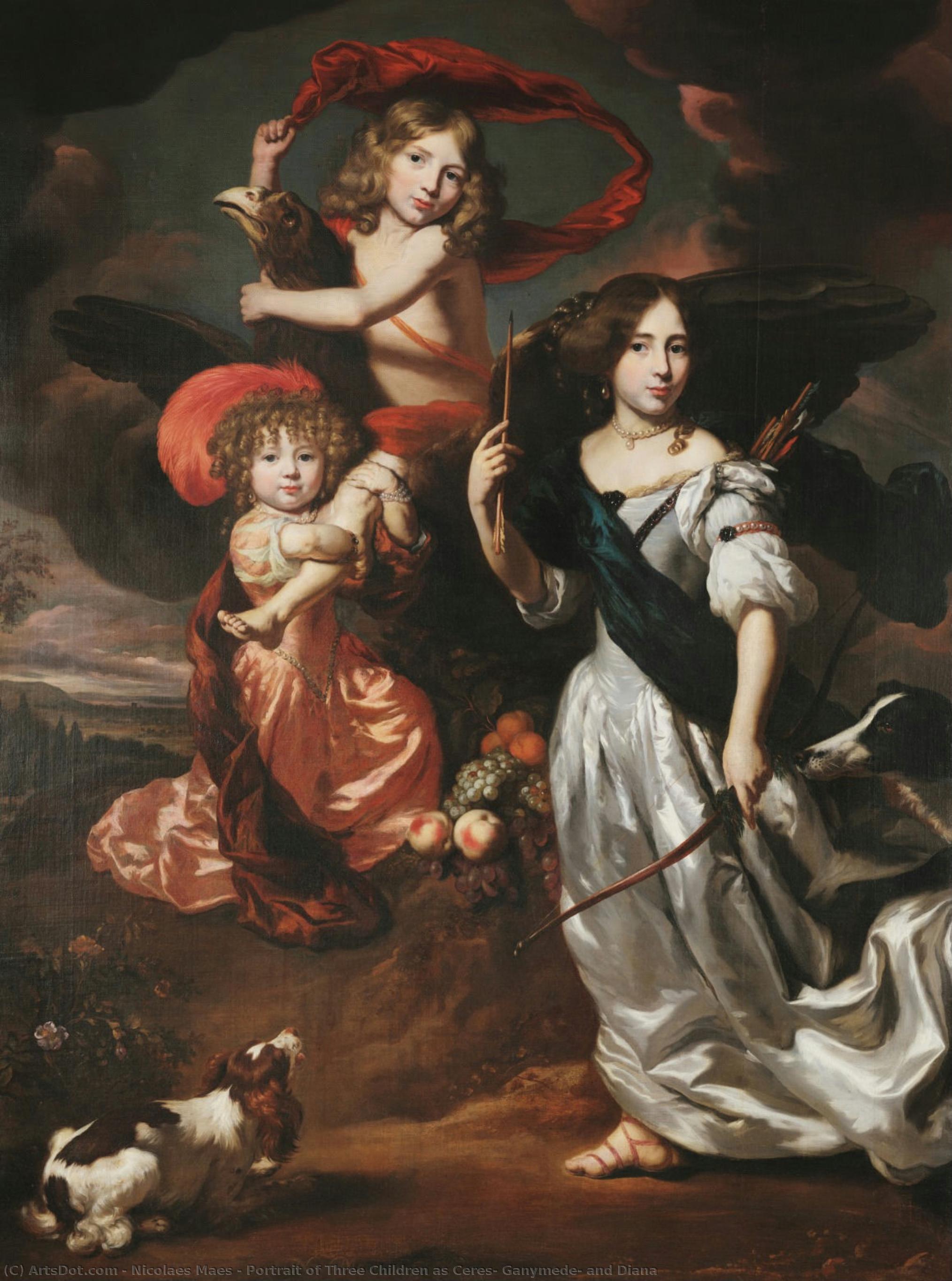 Portrait Of Three Children As Ceres, Ganymede, And Diana — Nicolaes Maes