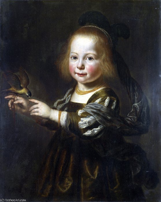 Portrait Of Geertruyt Spiegel With A Finch — Dirck Dircksz Van Santvoort