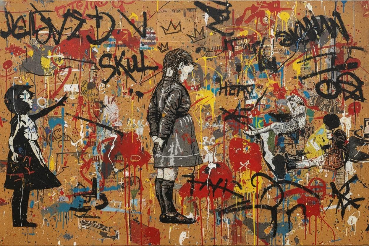 Fragmented Echoes Of Urban Chaos In Ochre And Crimson Monolith — Laurent Caron